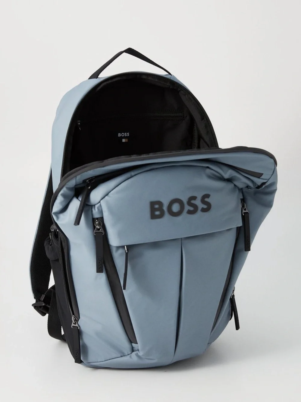 NWT BOSS Hugo Boss Stormy Bold Logo Laptop Backpack Ice Grey Blue